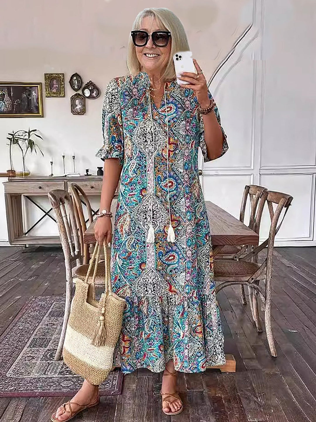 CLODAGH | FLATTERING BOHO MIDI DRESS WITH ELEGANT DRAPE
