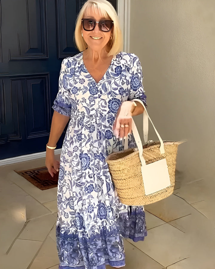 ELORA | LUXE FLORAL V-NECK MIDI DRESS
