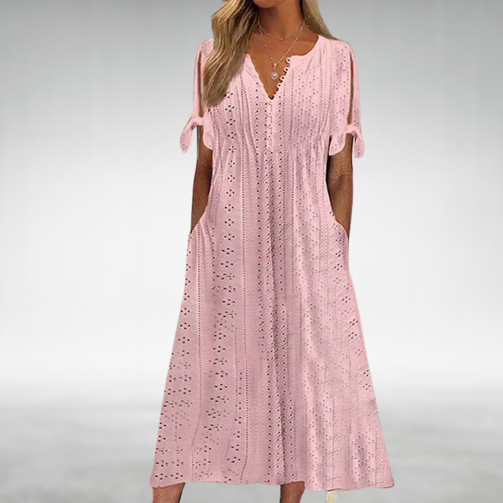 IMOGEN | FLOWING MIDI DRESS WITH ELEGANT DRAPE AND TUMMY COVERAGE
