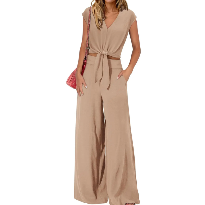 EVA | BREEZY V-NECK WIDE-LEG TWO-PIECE SET