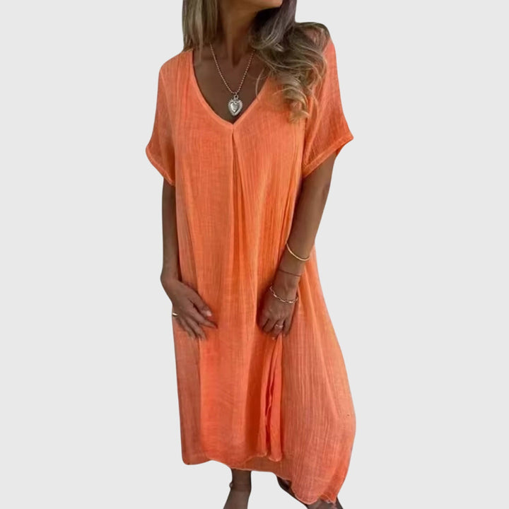 LEANNE | REFINED V-NECK MIDI DRESS WITH FLOWING SILHOUETTE